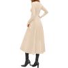 image:imagePRETTYGARDEN Cocktail Dresses for Women 2026 Elegant Classy Fall Long Sleeve Midi A Line Flowy Modest Winter Party DressBeige