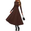 image:imagePRETTYGARDEN Cocktail Dresses for Women 2026 Elegant Classy Fall Long Sleeve Midi A Line Flowy Modest Winter Party DressBrown