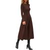 image:imagePRETTYGARDEN Cocktail Dresses for Women 2026 Elegant Classy Fall Long Sleeve Midi A Line Flowy Modest Winter Party DressBrown