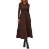 image:imagePRETTYGARDEN Cocktail Dresses for Women 2026 Elegant Classy Fall Long Sleeve Midi A Line Flowy Modest Winter Party DressBrown