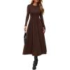 image:imagePRETTYGARDEN Cocktail Dresses for Women 2026 Elegant Classy Fall Long Sleeve Midi A Line Flowy Modest Winter Party DressBrown
