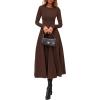 image:imagePRETTYGARDEN Cocktail Dresses for Women 2026 Elegant Classy Fall Long Sleeve Midi A Line Flowy Modest Winter Party DressBrown
