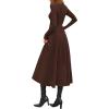 image:imagePRETTYGARDEN Cocktail Dresses for Women 2026 Elegant Classy Fall Long Sleeve Midi A Line Flowy Modest Winter Party DressBrown