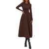 image:imagePRETTYGARDEN Cocktail Dresses for Women 2026 Elegant Classy Fall Long Sleeve Midi A Line Flowy Modest Winter Party DressBrown