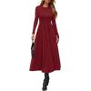 image:imagePRETTYGARDEN Cocktail Dresses for Women 2026 Elegant Classy Fall Long Sleeve Midi A Line Flowy Modest Winter Party DressBurgundy