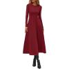 image:imagePRETTYGARDEN Cocktail Dresses for Women 2026 Elegant Classy Fall Long Sleeve Midi A Line Flowy Modest Winter Party DressBurgundy