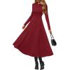 image:imagePRETTYGARDEN Cocktail Dresses for Women 2026 Elegant Classy Fall Long Sleeve Midi A Line Flowy Modest Winter Party DressBurgundy