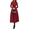 image:imagePRETTYGARDEN Cocktail Dresses for Women 2026 Elegant Classy Fall Long Sleeve Midi A Line Flowy Modest Winter Party DressBurgundy
