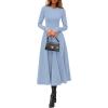 image:imagePRETTYGARDEN Cocktail Dresses for Women 2026 Elegant Classy Fall Long Sleeve Midi A Line Flowy Modest Winter Party DressLight Blue