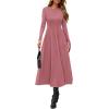 image:imagePRETTYGARDEN Cocktail Dresses for Women 2026 Elegant Classy Fall Long Sleeve Midi A Line Flowy Modest Winter Party DressPink