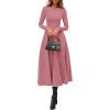 image:imagePRETTYGARDEN Cocktail Dresses for Women 2026 Elegant Classy Fall Long Sleeve Midi A Line Flowy Modest Winter Party DressPink