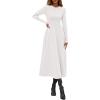 image:imagePRETTYGARDEN Cocktail Dresses for Women 2026 Elegant Classy Fall Long Sleeve Midi A Line Flowy Modest Winter Party DressWhite