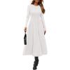 image:imagePRETTYGARDEN Cocktail Dresses for Women 2026 Elegant Classy Fall Long Sleeve Midi A Line Flowy Modest Winter Party DressWhite