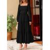 image:imagePRETTYGARDEN Spring Dresses for Women 2026 Casual Long Sleeve Smocked Ruffle Flowy Elegant Wedding Guest Maxi Dress PocketsBlack