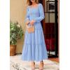 image:imagePRETTYGARDEN Spring Dresses for Women 2026 Casual Long Sleeve Smocked Ruffle Flowy Elegant Wedding Guest Maxi Dress PocketsLight Blue