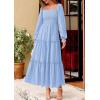 image:imagePRETTYGARDEN Spring Dresses for Women 2026 Casual Long Sleeve Smocked Ruffle Flowy Elegant Wedding Guest Maxi Dress PocketsLight Blue