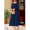 image:imagePRETTYGARDEN Spring Dresses for Women 2026 Casual Long Sleeve Smocked Ruffle Flowy Elegant Wedding Guest Maxi Dress PocketsNavy Blue