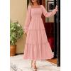 image:imagePRETTYGARDEN Spring Dresses for Women 2026 Casual Long Sleeve Smocked Ruffle Flowy Elegant Wedding Guest Maxi Dress PocketsPink