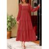 image:imagePRETTYGARDEN Spring Dresses for Women 2026 Casual Long Sleeve Smocked Ruffle Flowy Elegant Wedding Guest Maxi Dress PocketsRed