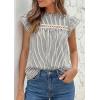 image:imagePRETTYGARDEN Striped Shirt Womens Summer Tops 2026 Spring Business Casual Work Dressy Crochet Lace Ruffle Cap Sleeve BlouseBlack Striped