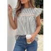 image:imagePRETTYGARDEN Striped Shirt Womens Summer Tops 2026 Spring Business Casual Work Dressy Crochet Lace Ruffle Cap Sleeve BlouseBlack Striped