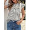 image:imagePRETTYGARDEN Striped Shirt Womens Summer Tops 2026 Spring Business Casual Work Dressy Crochet Lace Ruffle Cap Sleeve BlouseBlack Striped