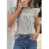 image:imagePRETTYGARDEN Striped Shirt Womens Summer Tops 2026 Spring Business Casual Work Dressy Crochet Lace Ruffle Cap Sleeve BlouseBlack Striped