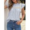 image:imagePRETTYGARDEN Striped Shirt Womens Summer Tops 2026 Spring Business Casual Work Dressy Crochet Lace Ruffle Cap Sleeve BlouseBlue Striped