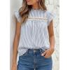 image:imagePRETTYGARDEN Striped Shirt Womens Summer Tops 2026 Spring Business Casual Work Dressy Crochet Lace Ruffle Cap Sleeve BlouseBlue Striped