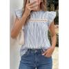 image:imagePRETTYGARDEN Striped Shirt Womens Summer Tops 2026 Spring Business Casual Work Dressy Crochet Lace Ruffle Cap Sleeve BlouseBlue Striped