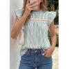 image:imagePRETTYGARDEN Striped Shirt Womens Summer Tops 2026 Spring Business Casual Work Dressy Crochet Lace Ruffle Cap Sleeve BlouseGreen Striped