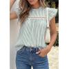 image:imagePRETTYGARDEN Striped Shirt Womens Summer Tops 2026 Spring Business Casual Work Dressy Crochet Lace Ruffle Cap Sleeve BlouseGreen Striped