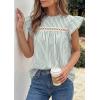 image:imagePRETTYGARDEN Striped Shirt Womens Summer Tops 2026 Spring Business Casual Work Dressy Crochet Lace Ruffle Cap Sleeve BlouseGreen Striped