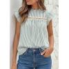 image:imagePRETTYGARDEN Striped Shirt Womens Summer Tops 2026 Spring Business Casual Work Dressy Crochet Lace Ruffle Cap Sleeve BlouseGreen Striped