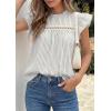 image:imagePRETTYGARDEN Striped Shirt Womens Summer Tops 2026 Spring Business Casual Work Dressy Crochet Lace Ruffle Cap Sleeve BlouseGrey Striped