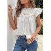 image:imagePRETTYGARDEN Striped Shirt Womens Summer Tops 2026 Spring Business Casual Work Dressy Crochet Lace Ruffle Cap Sleeve BlouseGrey Striped