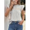 image:imagePRETTYGARDEN Striped Shirt Womens Summer Tops 2026 Spring Business Casual Work Dressy Crochet Lace Ruffle Cap Sleeve BlouseGrey Striped