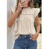 image:imagePRETTYGARDEN Striped Shirt Womens Summer Tops 2026 Spring Business Casual Work Dressy Crochet Lace Ruffle Cap Sleeve BlouseKhaki Striped