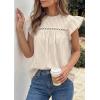 image:imagePRETTYGARDEN Striped Shirt Womens Summer Tops 2026 Spring Business Casual Work Dressy Crochet Lace Ruffle Cap Sleeve BlouseKhaki Striped