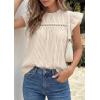 image:imagePRETTYGARDEN Striped Shirt Womens Summer Tops 2026 Spring Business Casual Work Dressy Crochet Lace Ruffle Cap Sleeve BlouseKhaki Striped