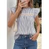 image:imagePRETTYGARDEN Striped Shirt Womens Summer Tops 2026 Spring Business Casual Work Dressy Crochet Lace Ruffle Cap Sleeve BlouseNavy Blue Striped