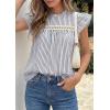 image:imagePRETTYGARDEN Striped Shirt Womens Summer Tops 2026 Spring Business Casual Work Dressy Crochet Lace Ruffle Cap Sleeve BlouseNavy Blue Striped