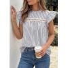 image:imagePRETTYGARDEN Striped Shirt Womens Summer Tops 2026 Spring Business Casual Work Dressy Crochet Lace Ruffle Cap Sleeve BlouseNavy Blue Striped