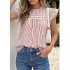 image:imagePRETTYGARDEN Striped Shirt Womens Summer Tops 2026 Spring Business Casual Work Dressy Crochet Lace Ruffle Cap Sleeve BlouseRed Striped