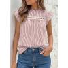 image:imagePRETTYGARDEN Striped Shirt Womens Summer Tops 2026 Spring Business Casual Work Dressy Crochet Lace Ruffle Cap Sleeve BlouseRed Striped