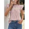 image:imagePRETTYGARDEN Striped Shirt Womens Summer Tops 2026 Spring Business Casual Work Dressy Crochet Lace Ruffle Cap Sleeve BlouseRed Striped