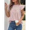 image:imagePRETTYGARDEN Striped Shirt Womens Summer Tops 2026 Spring Business Casual Work Dressy Crochet Lace Ruffle Cap Sleeve BlouseRed Striped