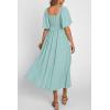 image:imagePRETTYGARDEN Summer Dress for Women 2026 Casual Short Sleeve Bow Tie V Neck Ruffle Midi Flowy DressesAqua Green