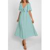 image:imagePRETTYGARDEN Summer Dress for Women 2026 Casual Short Sleeve Bow Tie V Neck Ruffle Midi Flowy DressesAqua Green