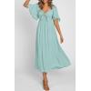 image:imagePRETTYGARDEN Summer Dress for Women 2026 Casual Short Sleeve Bow Tie V Neck Ruffle Midi Flowy DressesAqua Green
